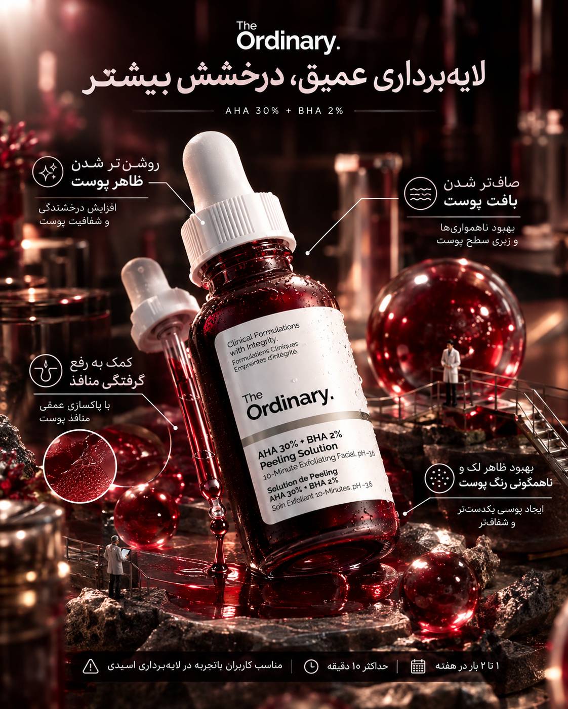سرم پیلینگ سولوشن برند The Ordinary Peeling حاوی AHA 30% و BHA 2% حجم 30میل