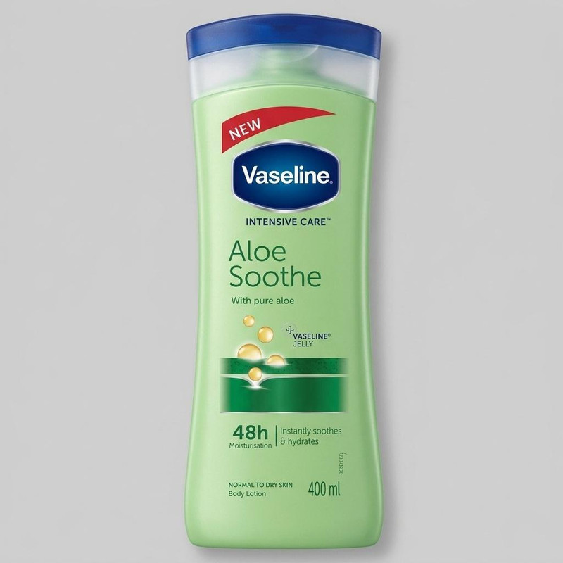 لوسیون بدن وازلین مدل Aloe Soothe حجم 400 میلی‌لیتر نرم‌کننده و آبرسان پوست خشک و معمولی با عصاره آلوئه ورا جذب سریع و حفظ لطافت و نرمی پوست بعد از استحمام