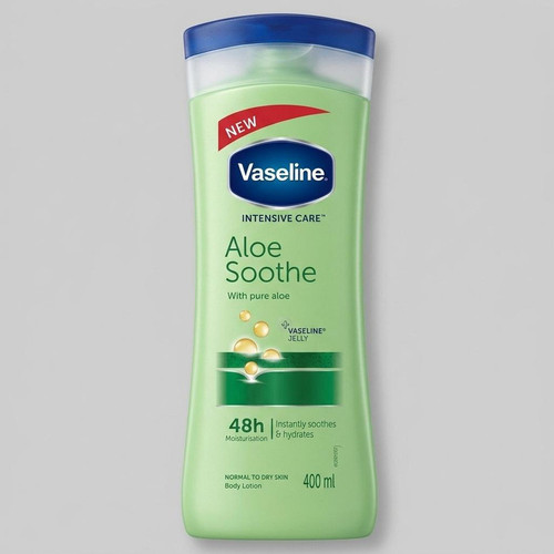 لوسیون بدن وازلین مدل Aloe Soothe حجم 400 میلیلیتر نرمکننده و آبرسان پوست خشک و معمولی با عصاره آلوئه ورا جذب سریع و حفظ لطافت و نرمی پوست بعد از استحمام